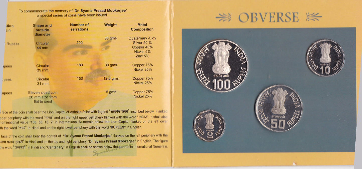 Proof set coins on Dr. Syama Prasad Mookerjee 2001.