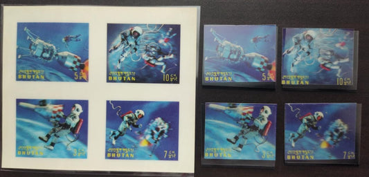 1967 Bhutan 3D stamps on Man in space.