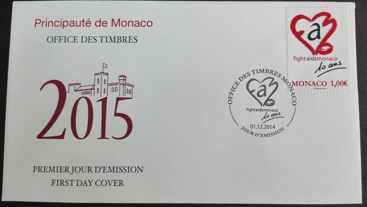 Monaco issued a beautiful stamp with velvet affixed on stamp in 2015 - FDC  Theme heart and Aids.