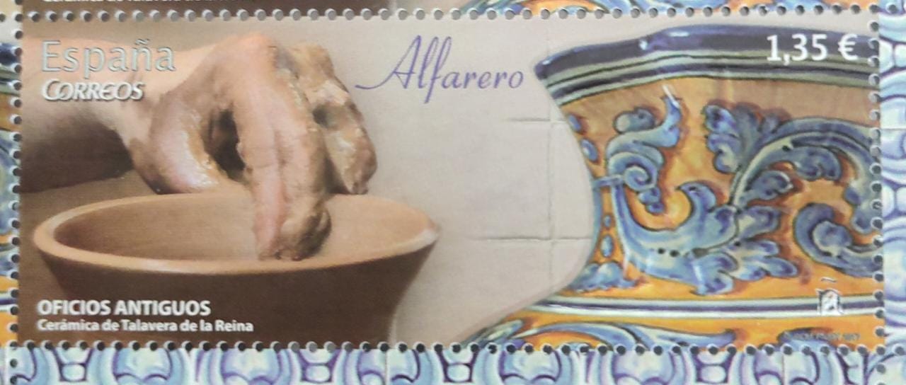 Spain stamp with clay powder attached  The right side of pottery - touch and feel real ceramic