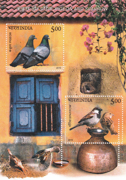 India-2010 Pigeon & Sparrow M/S with error double extra perforation