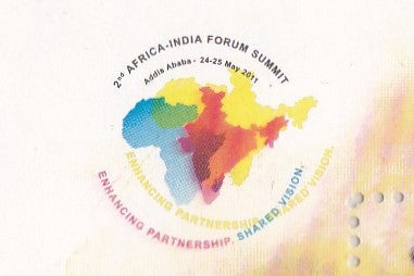 India-2011-2nd Africa -India Forum MS Printing Error-Yellow color shifted to right.