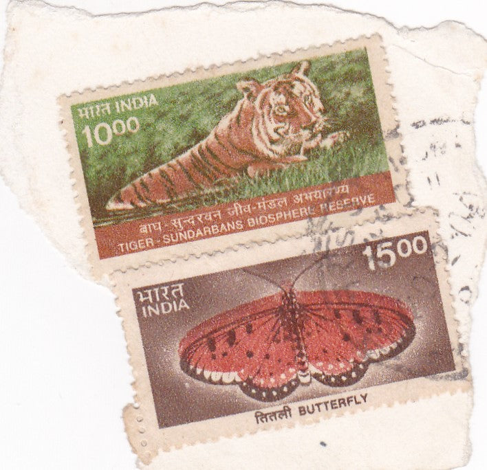 India used on paper definitive error stamp on butterfly .