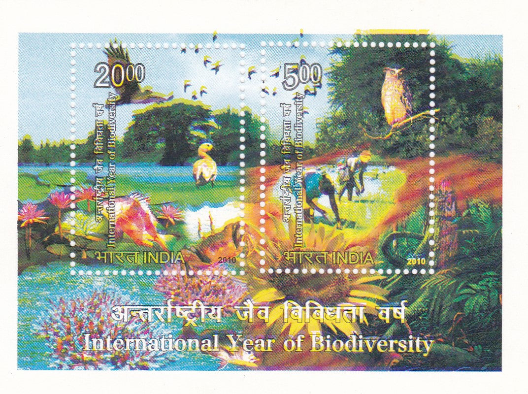 India 2010 Internation year of Biodiversity MS with Yellow color shifted error.