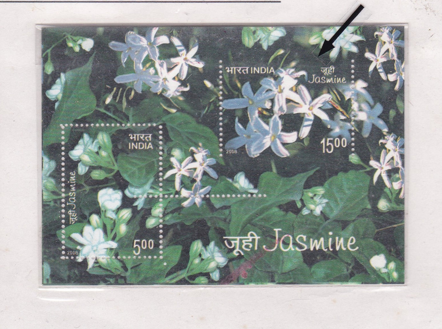 India-Jasmine -scented M.S-2008-Horizontal Imperf on right Stamp