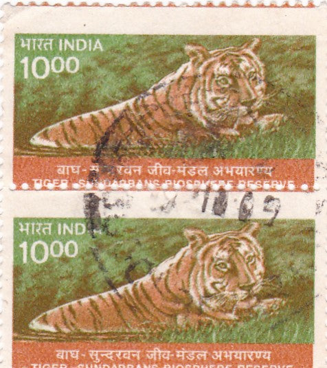 India Error-A pair of Used stamps with perforation shifting.