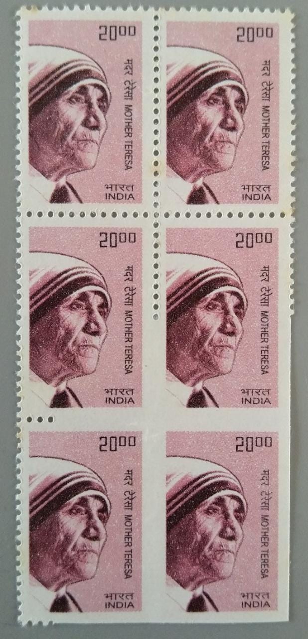 Mother Teresa def block of 6- Error -partly imperf  Rare.