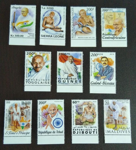 Central African Countries 2019 Gandhi 150th Birth Anniversary Special Issue Stamps (Set of 11 single stamps)
