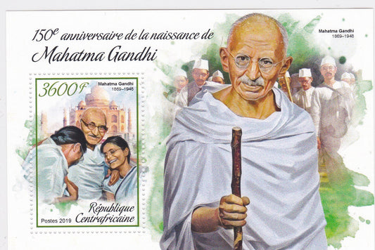 Central Africa 1value ms on Gandhi with Taj Mahal