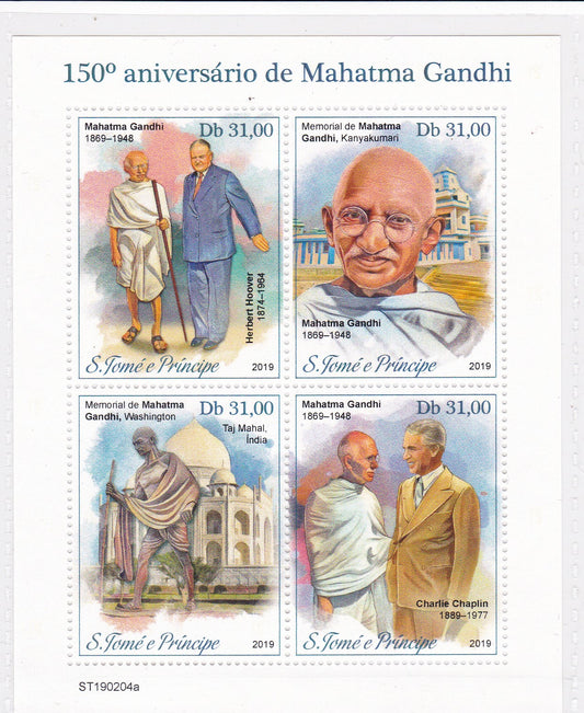 Sao Tome & Principe 4v stamps on Gandhi, Charlie Chaplin,Taj Mahal & Herbert Hoover