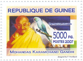 Republique de Guinee-Mahatma Gandhi with Parrot,Rhino,Peacock
