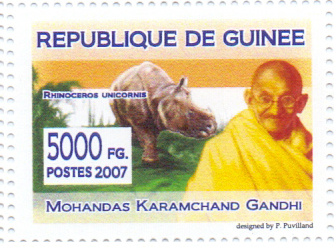 Republique de Guinee-Mahatma Gandhi with Parrot,Rhino,Peacock