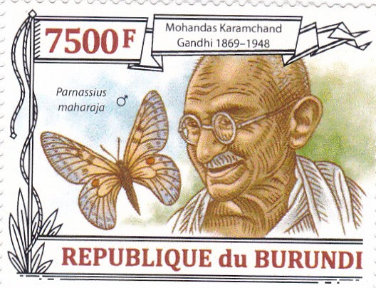 Burundi-Mahatma Gandhi with Butterflies