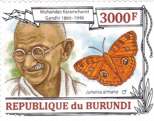 Burundi-Mahatma Gandhi with Butterflies