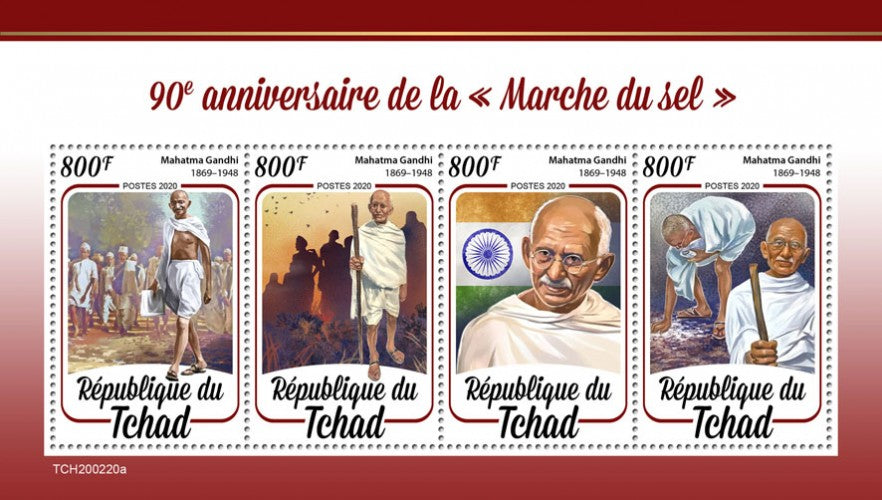 Tchad- Mahatma Gandhi 4V MS-2020