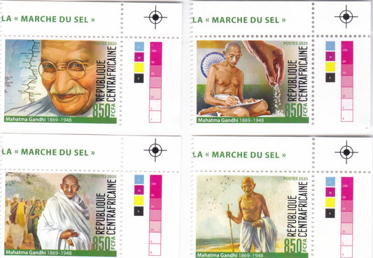 Central Africa -Mahatma Gandhi Salt March Single set Stamps with Traffic Light-2020