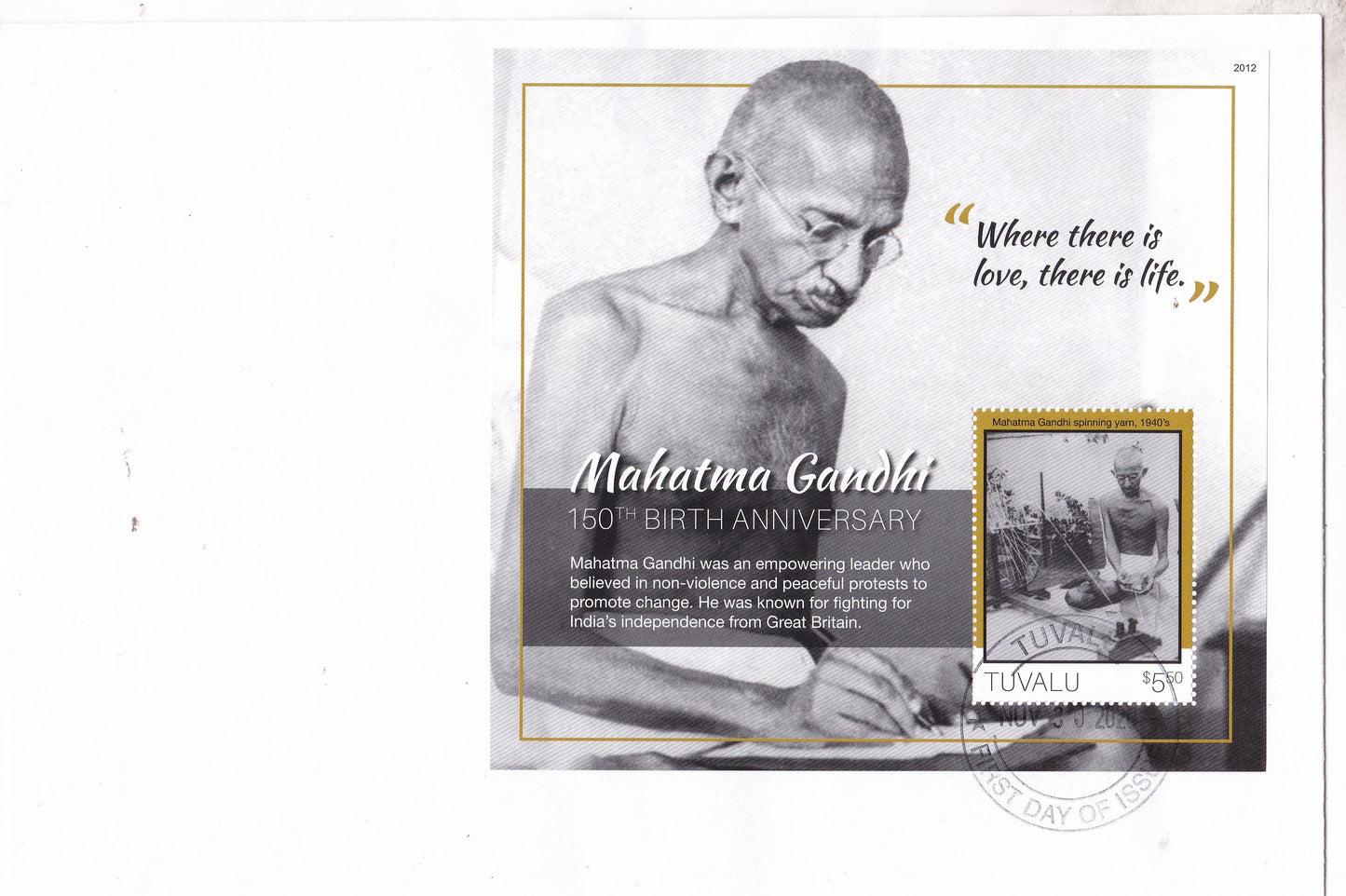 Tuvalu-150th Birth Anniversary of Mahatma Gandhi FDC