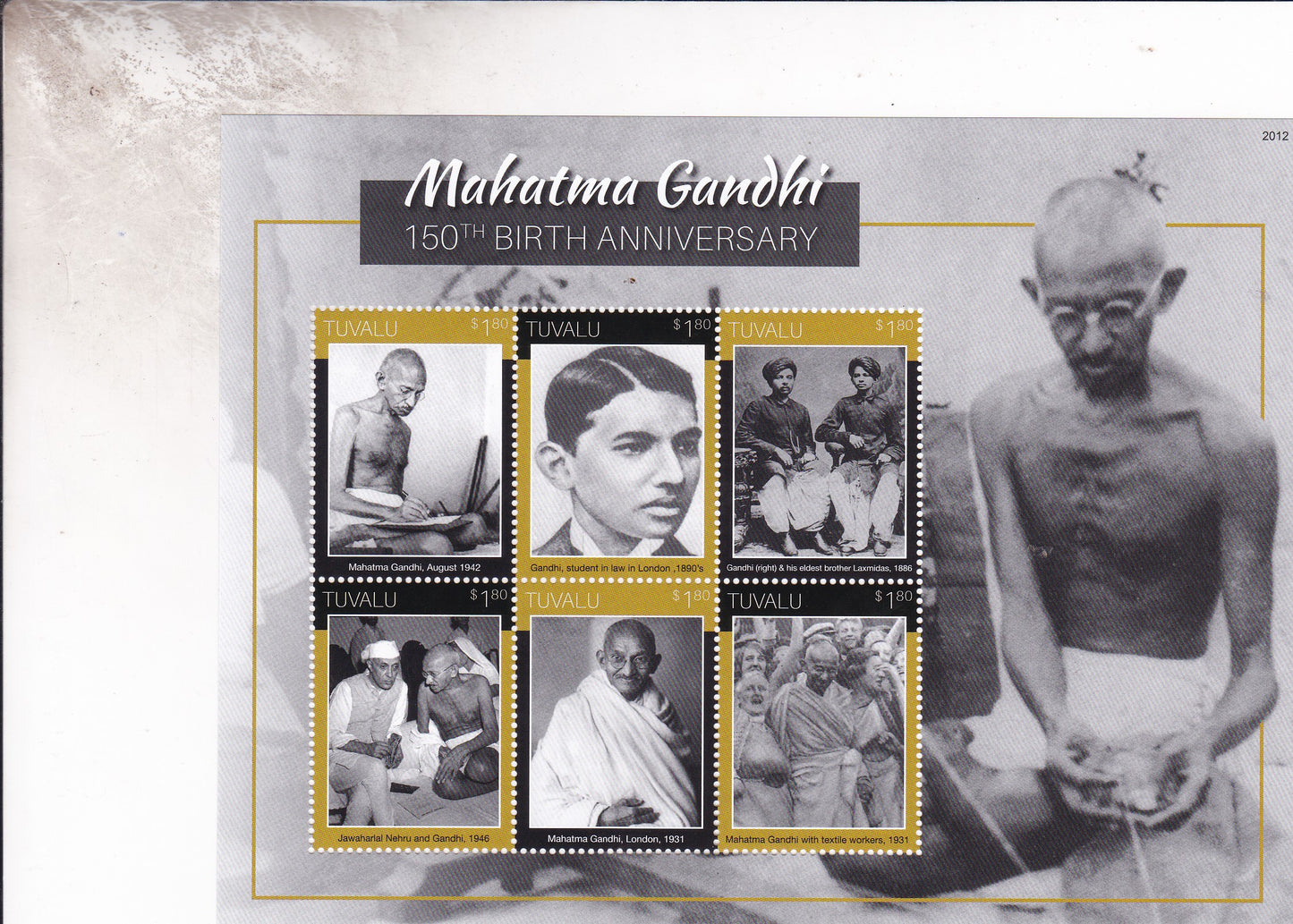 Tuvalu-150th Birth Anniversary of Mahatma Gandhi 6v MS