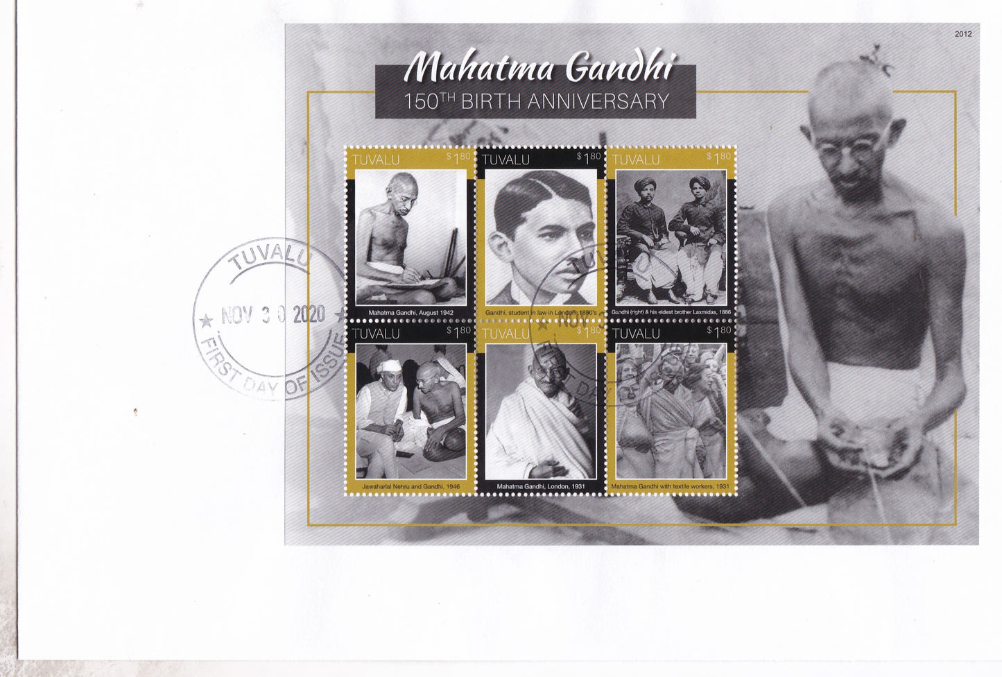 Tuvalu-150th Birth Anniversary of Mahatma Gandhi 6v FDC.