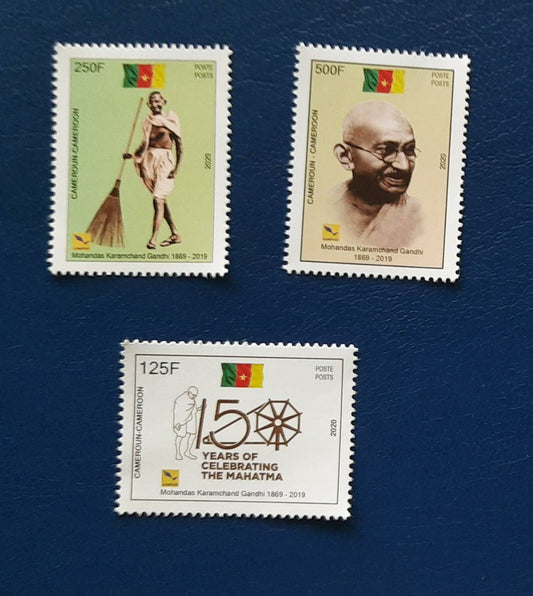 Cameroon set of 3 different stamps on 150th birth anniversary of Gandhiji.