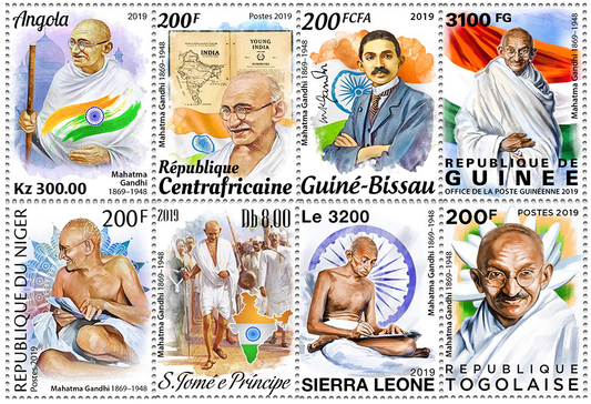 Central African Countries 2019 Gandhi 150th Birth Anniversary Special Issue Stamps (Set of 8 )