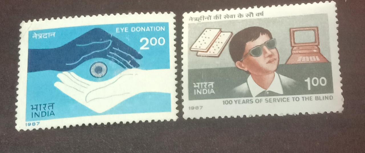 India-1987 Centenary of service  to blind set of 2 stamps.