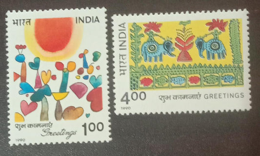India-1990 Greetings set of 2 mint stamps.