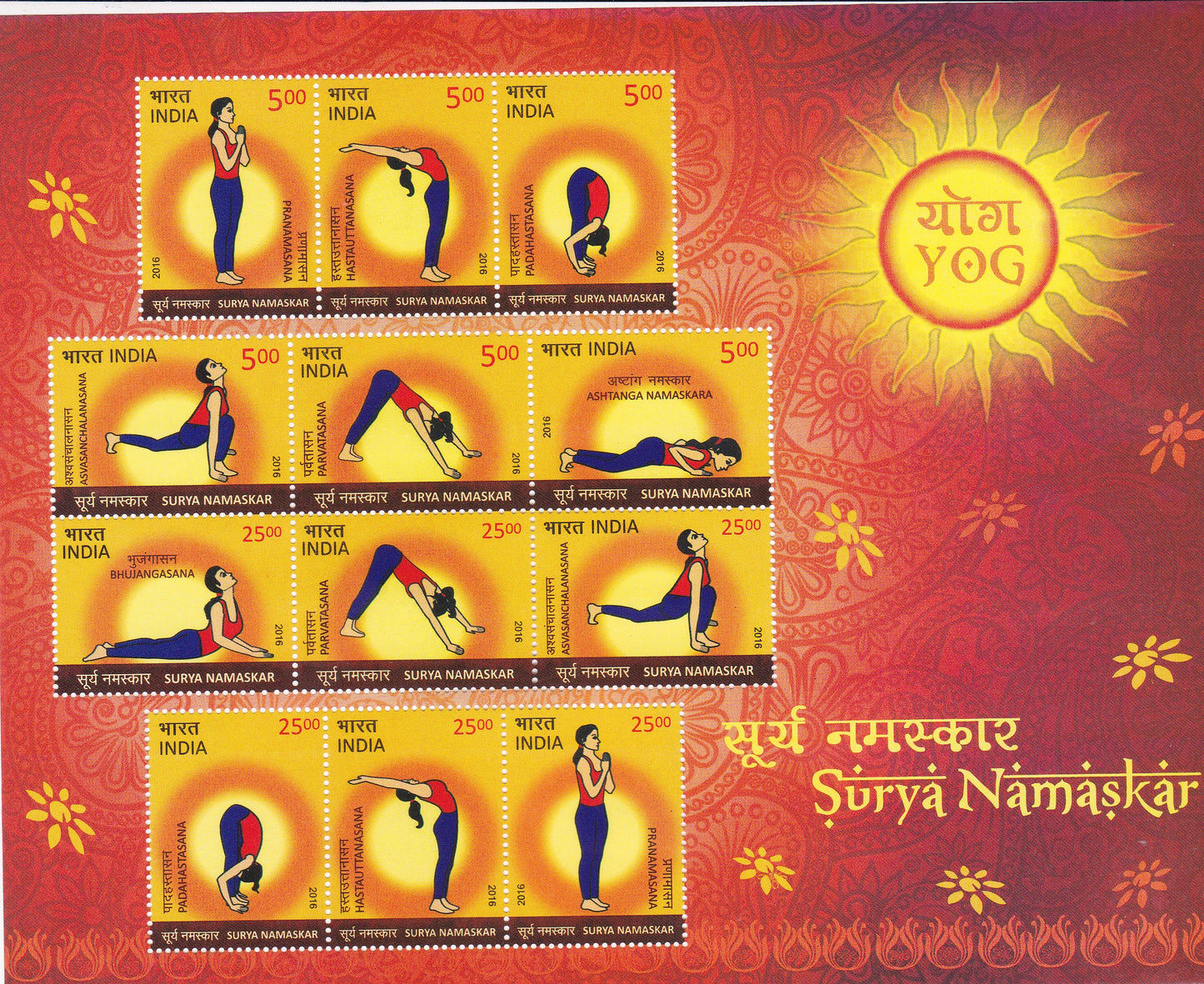 India- Miniature sheet Yoga -Surya Namaskar
