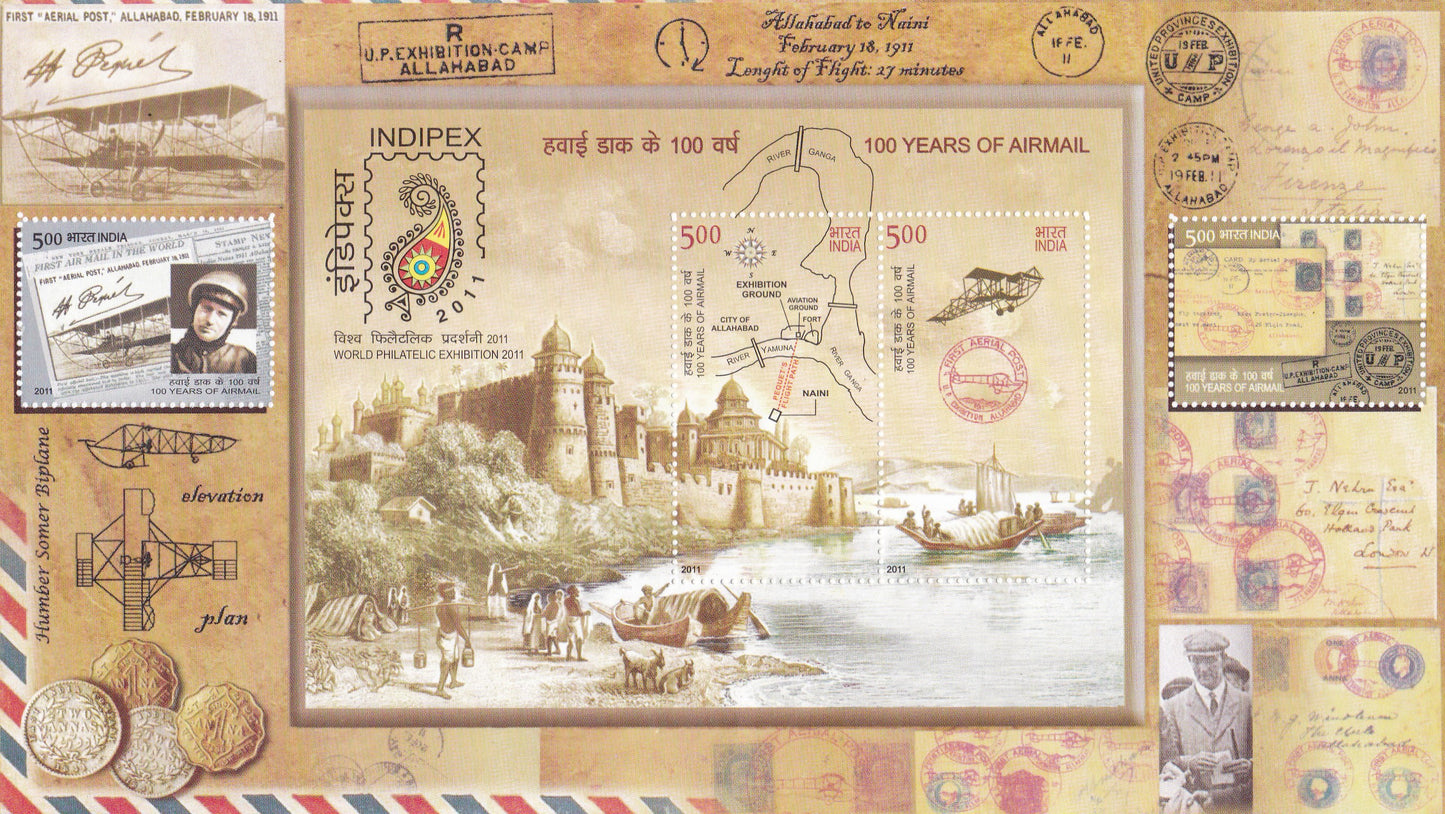 India Miniature Sheet-100 years of Air mail