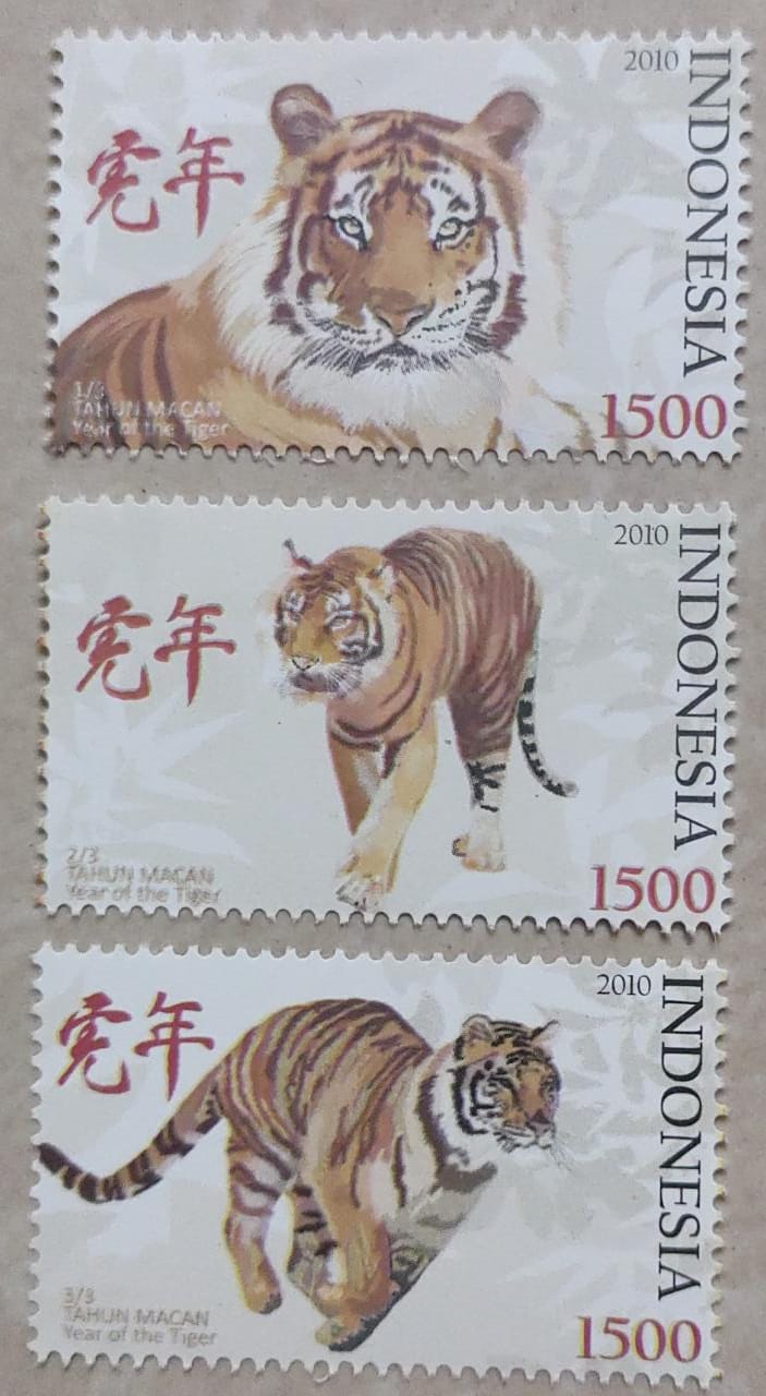 Indonesia 2010 set of three beautiful stamps on Tigers 🐅.