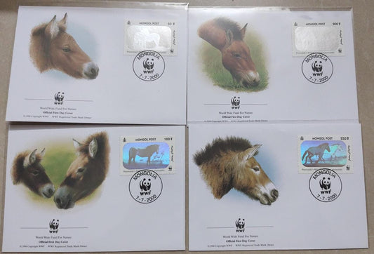 Mongolia 2000 set of 4 Hologram stamps FDCs.