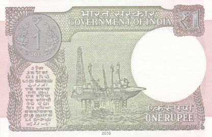 India-Error UNC Note of Rs.1 of 2015 with water mark shifted up.