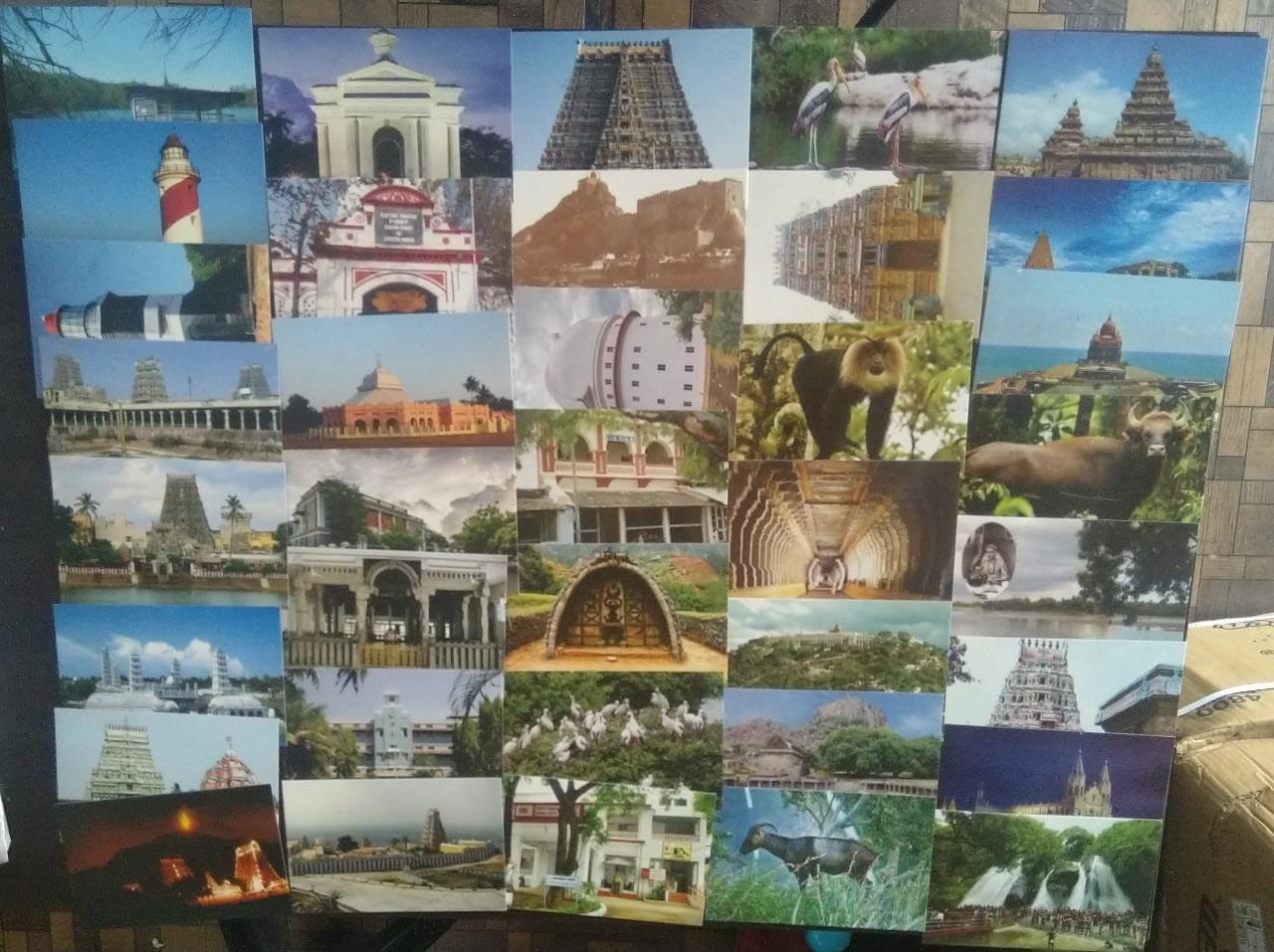 सचित्र रद्दीकरण-तमिलनाडु से रंगीन पोस्टकार्डों पर 37 भिन्न।