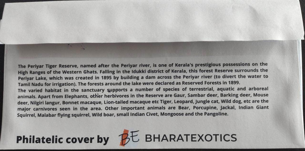 कुमिली थेक्कडी वन्य जीवन अभ्यारण्य से 🐘 के पीपीसी के साथ स्थान और स्थायी सचित्र रद्दीकरण कवर।