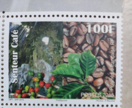 फ्रेंच पोलिनेशिया 2015 सुगंधित टिकट - कॉफी की खुशबू के साथ ☕।