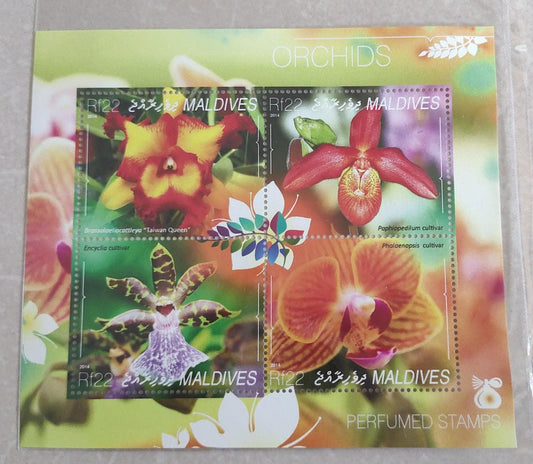 Maldives wild orchid scented ms issued in 2014.