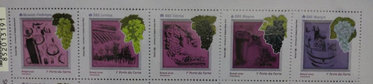 Brazil spot varnish and fruits scented stamps -setenent strip of 5 diff   *Bopp.