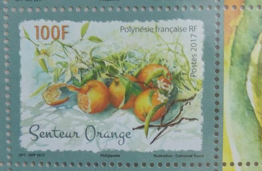 फ़्रेंच पोलिनेशिया टिकट 2017 में जारी किया गया। संतरे की खुशबू के साथ 🍊🍊।