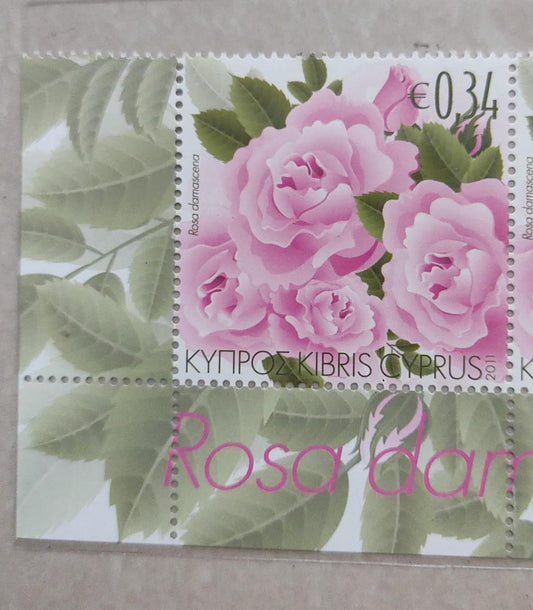 Cyprus 2011 Pink Rose scented stamps.