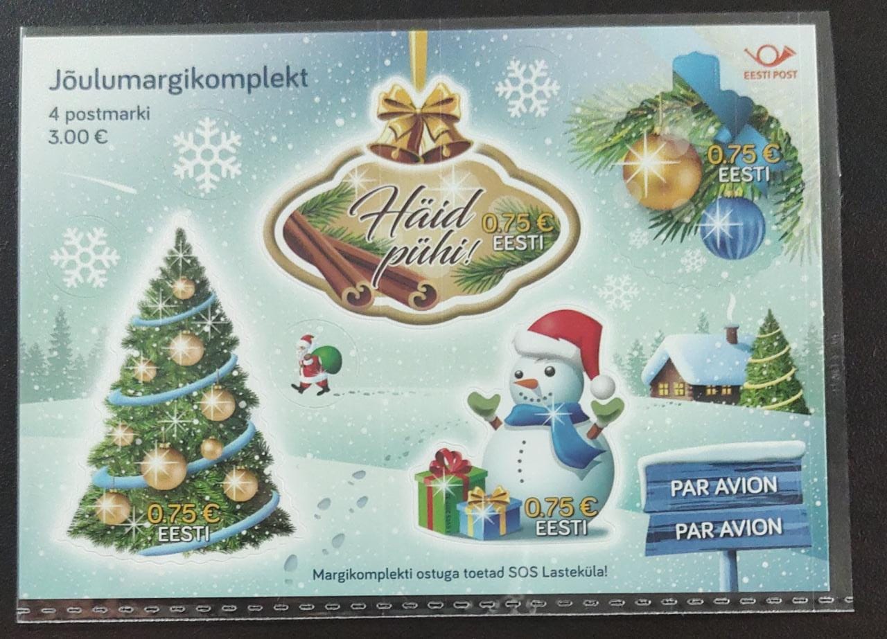 Estonia 2017 beautiful ms with 4 odd shaped self adhesive stamps on Xmas.