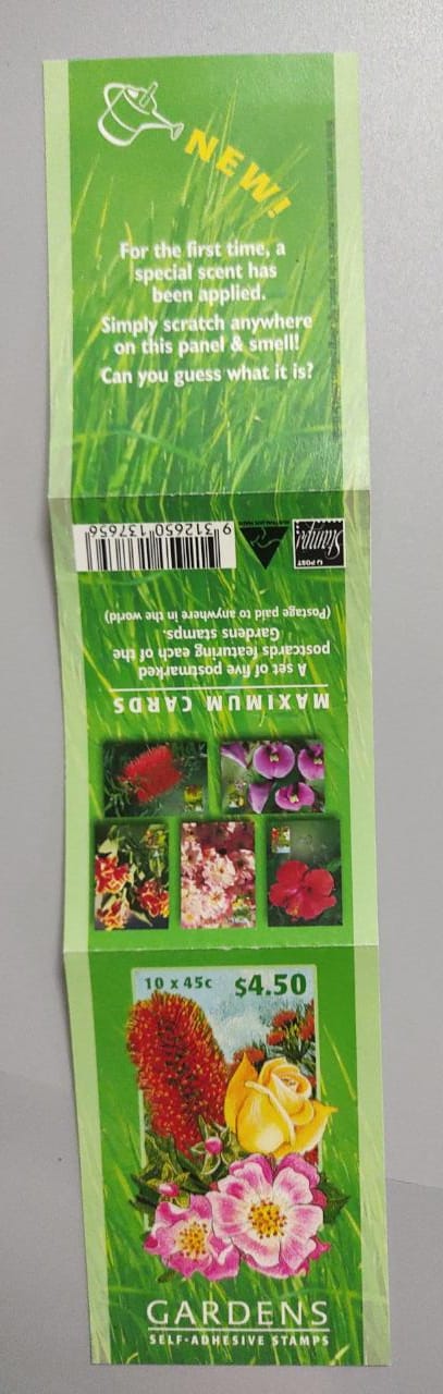 Australia's flowers scented booklet with 10 self adhesive stamps.