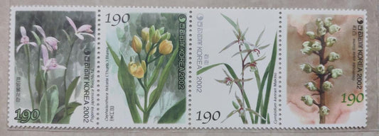 2002 Korea strip of 4 beautiful stamps on orchids with fragrance of orchids  Issued in 2002