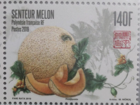 French Polynesia 2019 single stamp with fragrance of melon.