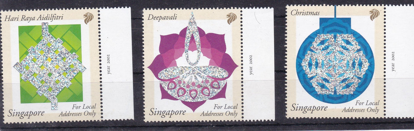 Singapore Set of 3 unusual stamps -with silver foiling