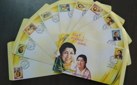 10 covers of Lata Mangeshkar with 10 different singers stamps, cancelled.