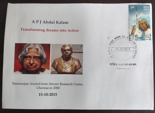 commemorative cover on life of Bharat Ratna APJ Abdul Kalam.  With his commemorative stamp.