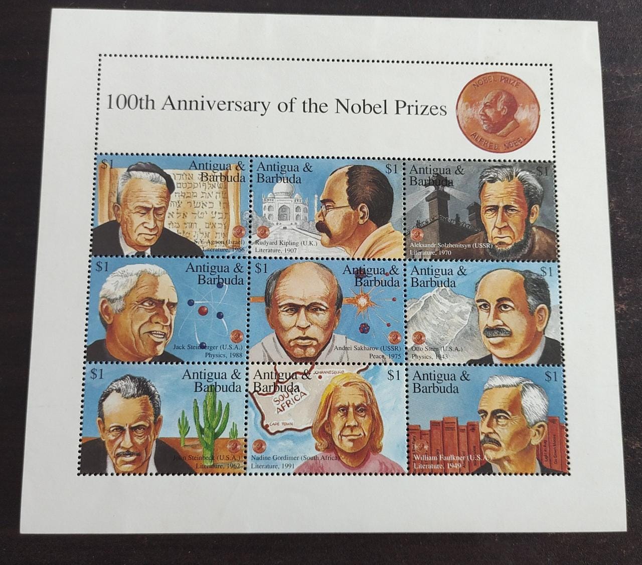 1995 Antigua and Barbuda sheetlet- on 100 years of Nobel prize.