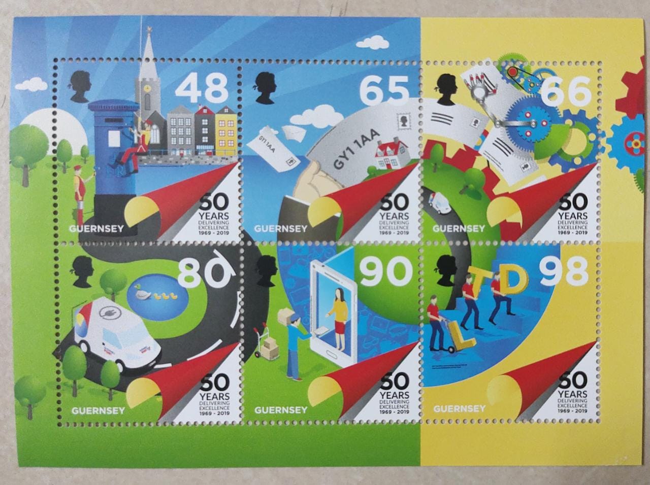 Guernsey 2019 ms on their postal services 50th anniversary.  FV £4.47