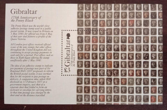 Gibraltar issued a ms to commemorate 175 yrs of Penny Black.- world's first postage stamp.
