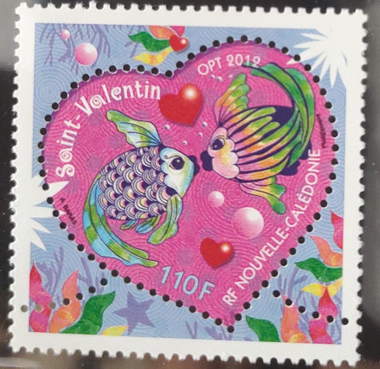 New Caledonia-  heart shaped stamps on Valentine's day.